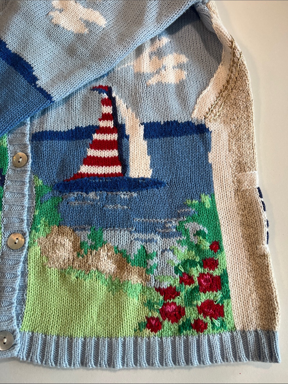 Northern Isle - small petite, Nautical Lighthouse Cardigan - Light Blue - Picture 6 of 8